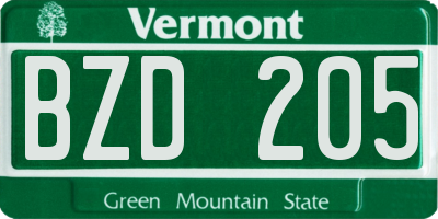 VT license plate BZD205