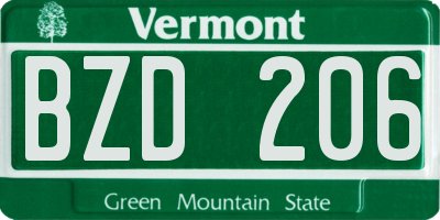 VT license plate BZD206