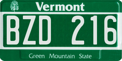 VT license plate BZD216