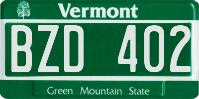 VT license plate BZD402