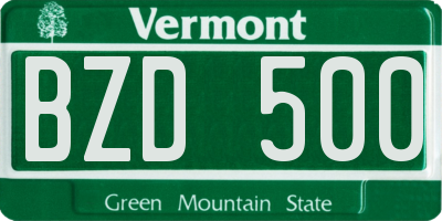 VT license plate BZD500