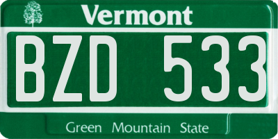 VT license plate BZD533