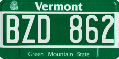 VT license plate BZD862