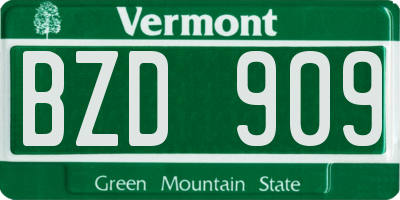 VT license plate BZD909