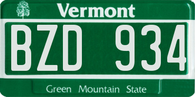 VT license plate BZD934