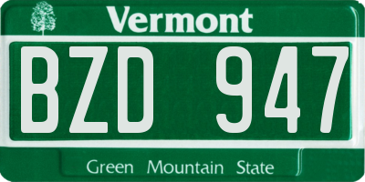 VT license plate BZD947