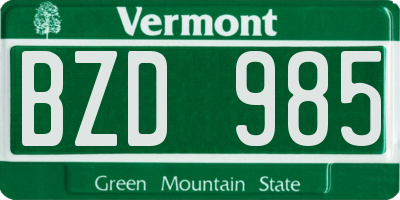 VT license plate BZD985