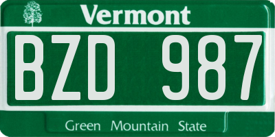 VT license plate BZD987