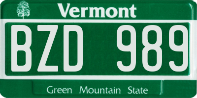 VT license plate BZD989