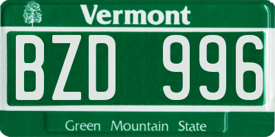VT license plate BZD996