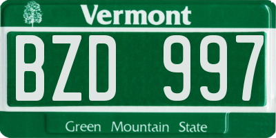 VT license plate BZD997