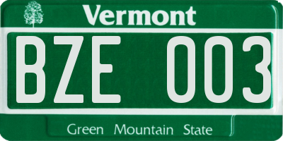 VT license plate BZE003