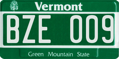 VT license plate BZE009