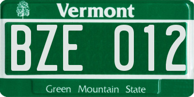VT license plate BZE012