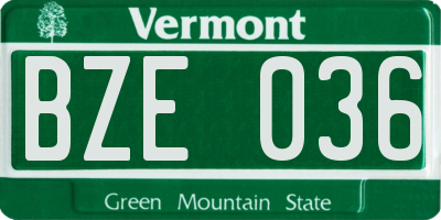 VT license plate BZE036