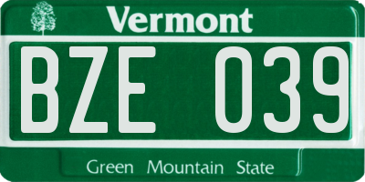 VT license plate BZE039