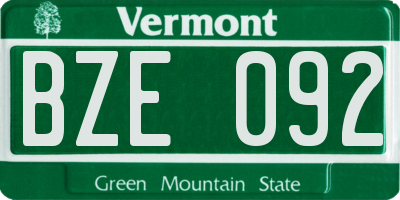 VT license plate BZE092