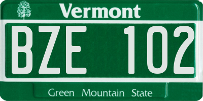 VT license plate BZE102