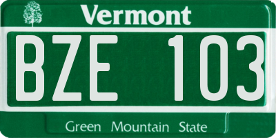 VT license plate BZE103