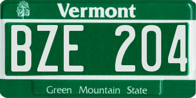 VT license plate BZE204