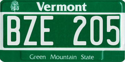 VT license plate BZE205