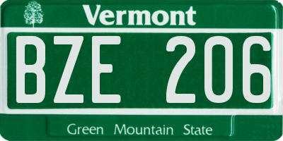 VT license plate BZE206