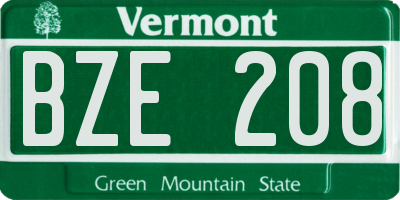 VT license plate BZE208