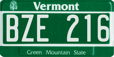 VT license plate BZE216