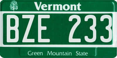 VT license plate BZE233