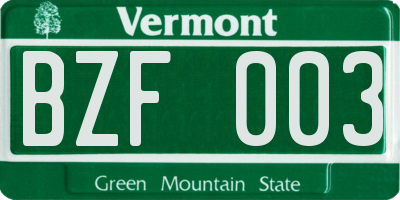 VT license plate BZF003