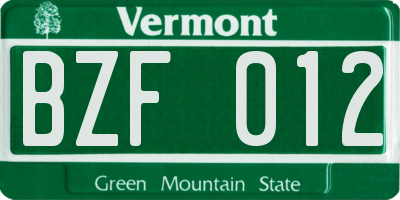 VT license plate BZF012