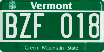 VT license plate BZF018