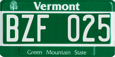 VT license plate BZF025
