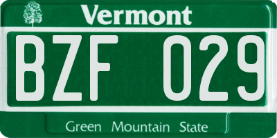 VT license plate BZF029