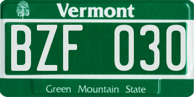 VT license plate BZF030