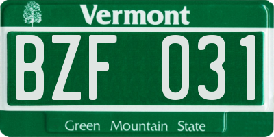 VT license plate BZF031