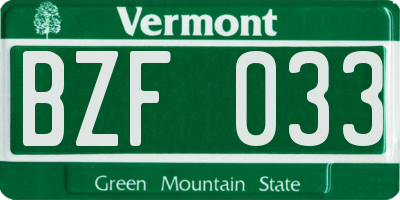VT license plate BZF033