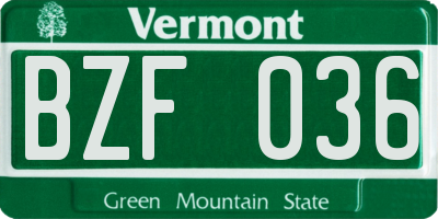 VT license plate BZF036