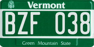 VT license plate BZF038