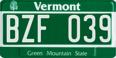 VT license plate BZF039