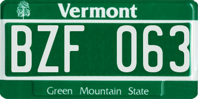 VT license plate BZF063