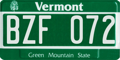 VT license plate BZF072