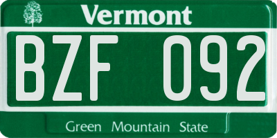 VT license plate BZF092