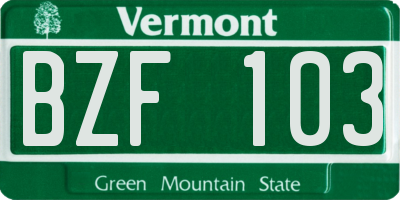 VT license plate BZF103