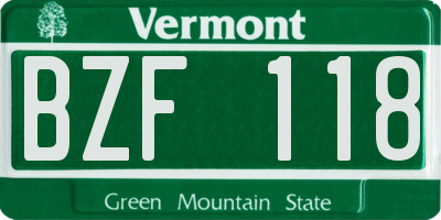VT license plate BZF118