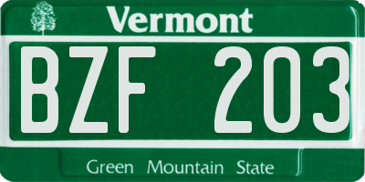 VT license plate BZF203