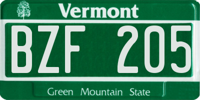 VT license plate BZF205