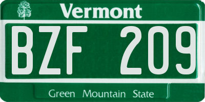 VT license plate BZF209