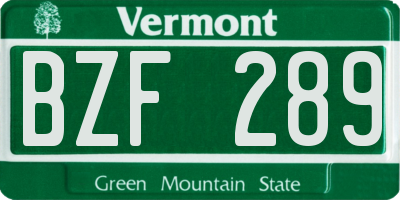 VT license plate BZF289