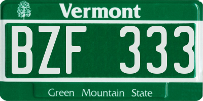 VT license plate BZF333